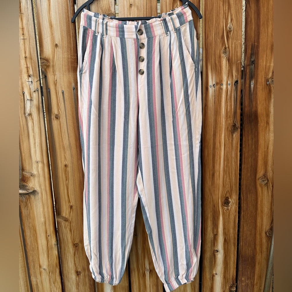 American Eagle Striped Paperbag Waist Beach Jogger Pants Size M - Picture 3 of 14